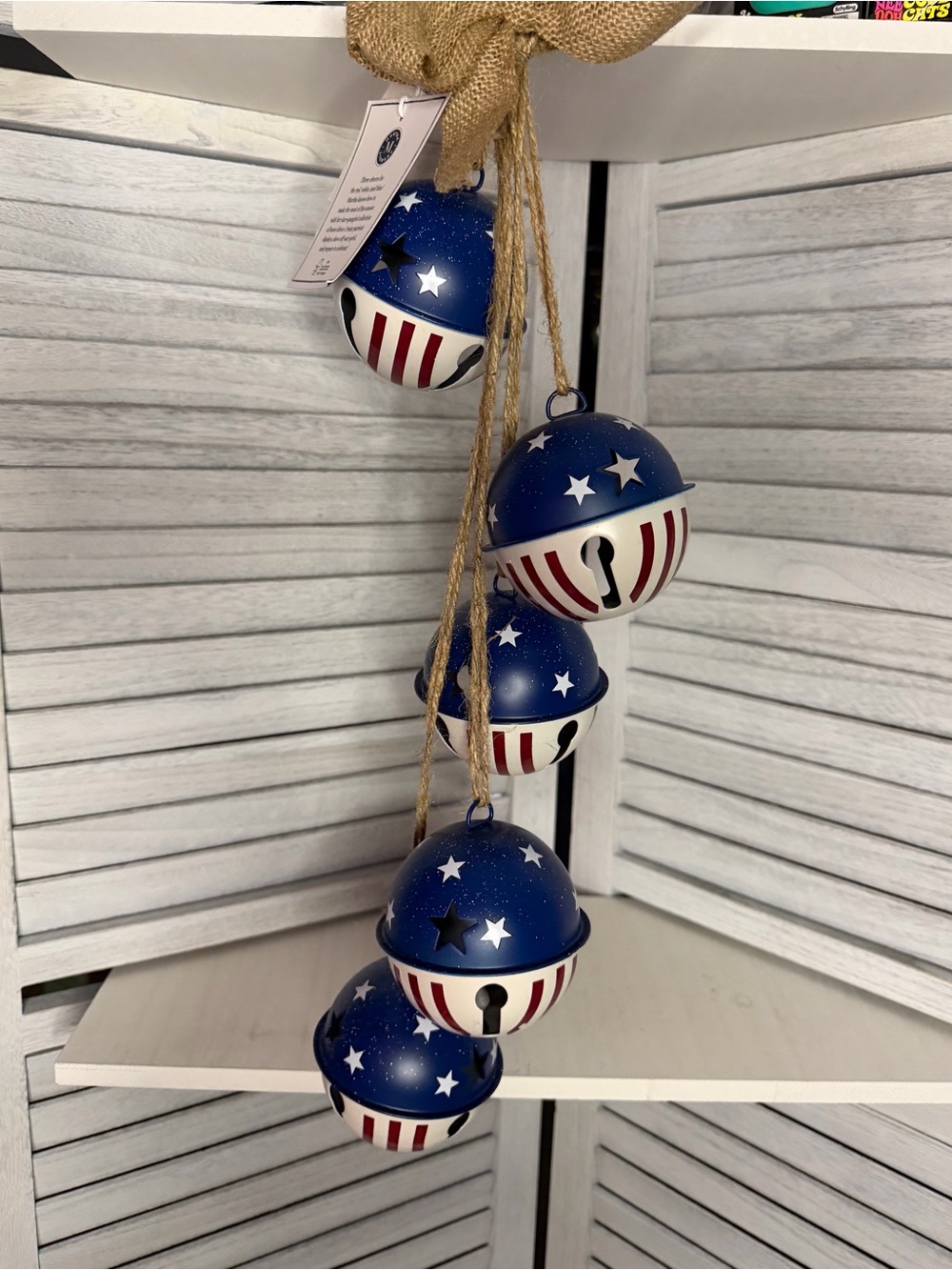 Patriotic Jingle Bell Hanging Garland - Blue/White/Red 4th Of July